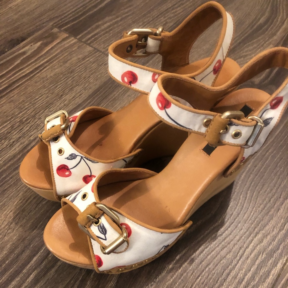 Zara Cherry Print Wedge Sandals